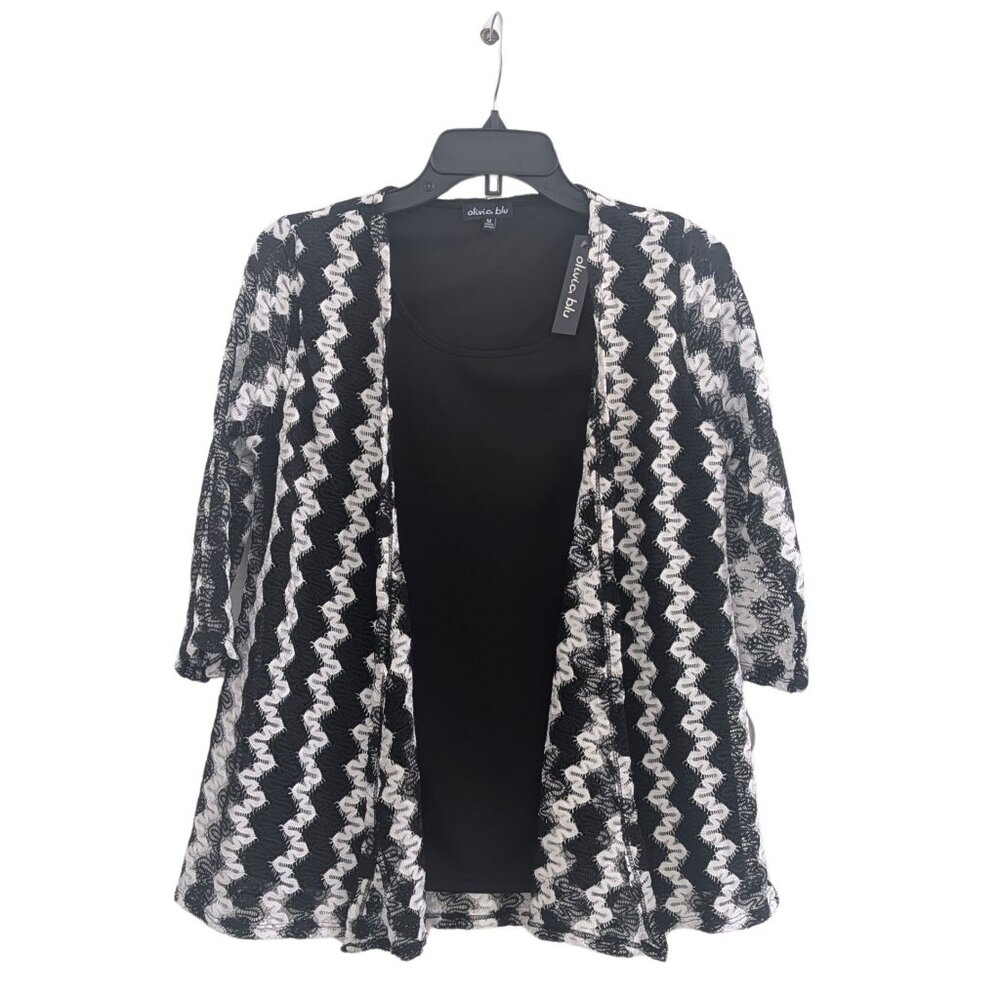 Olivia Blu Black Pullover with Attached Sheer Cardigan – Size M (NWT) - Picture 2 of 3